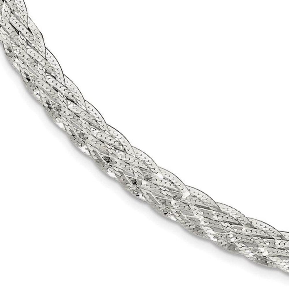 6.75mm Sterling Silver Fancy Braided Herringbone Chain Necklace, 18 In